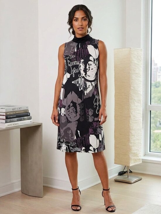 Dresses & Skirts - Marilyn Monroe Graphic Print Midi Tie Neck Dress M L Black White Pop Art Stretch